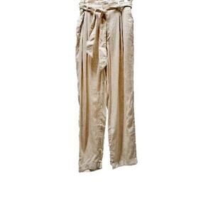 Loft Tan Rayon Linen Paperbag Waist Trousers XS